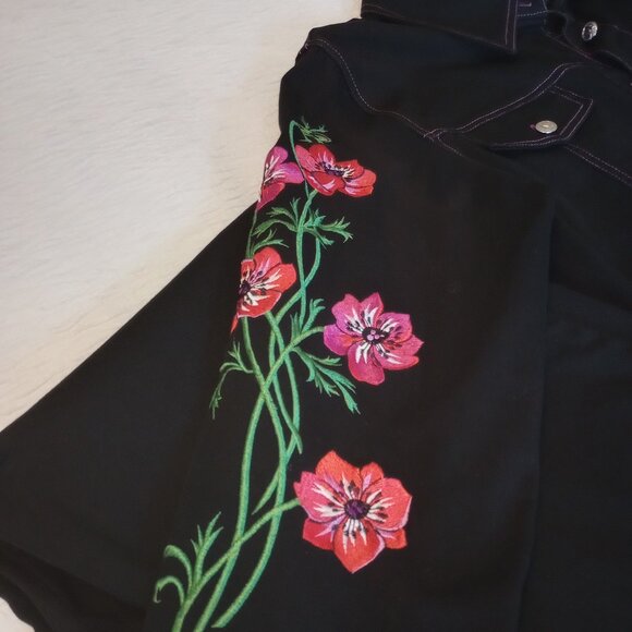 Casual Western Style 3pc Pant Set sz M Black w Pink Floral Embroidery - Picture 2 of 16